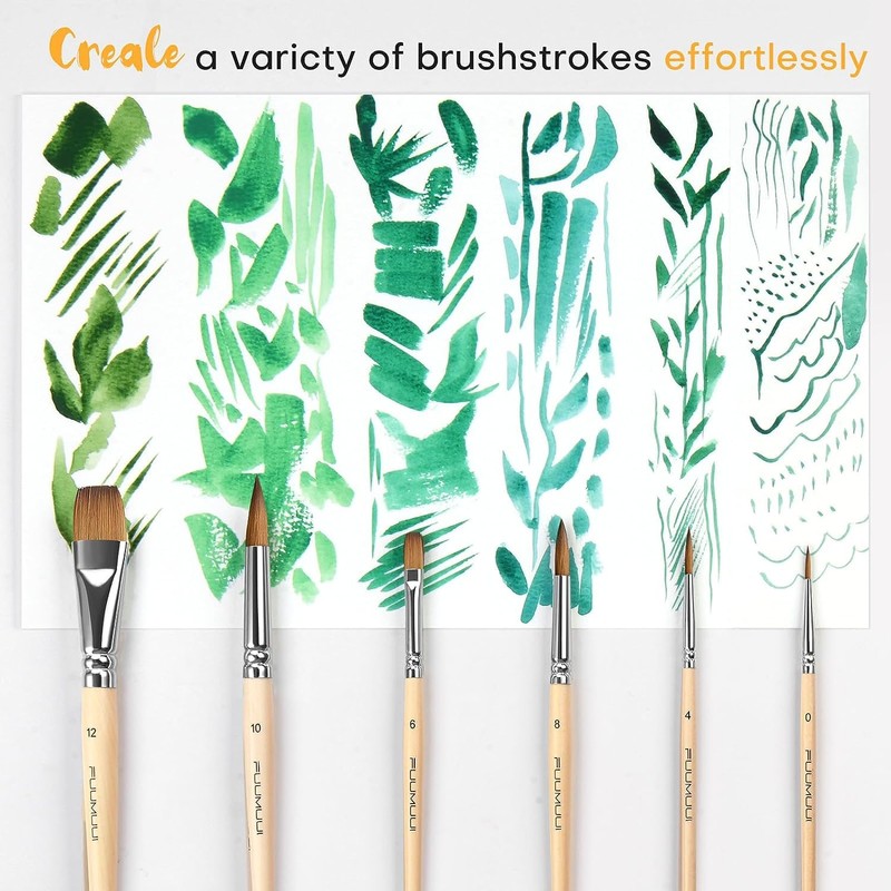 6pcs Kolinsky Travel Watercolour Brushes, Professional Sable Watercolour Paint Brushes