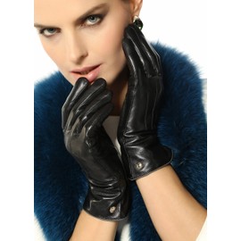 ELMA Women's Touch Screen Italian Nappa Leather Winter Texting Gloves (7, Black)