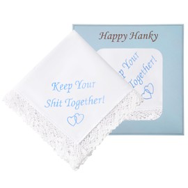 Wedding Handkerchiefs for Happy Tears Something Blue for Bride Embroidered Keep Your Together No Ugly Crying Lace Hanky, Keep You Together, 12.6*12.6 inch