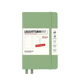 LEUCHTTURM1917 367742 Weekly Calendar & Notebook Pocket (A6) 2024, with Extra Book for Addresses and Anniversaries, Sage, German, 12 Months