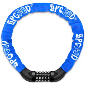 SPGOOD Bicycle Lock (14 Colours) with Numbers and High Security Level, Bicycle Chain Lock, Number Code Combination Lock, Hardened Steel Chain Links, Dark Blue