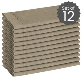 Cotton Clinic 12 Hemstitch Servilletas de Tela, Servilletas de 100% Algodón, Calidad de Hotel Duradera, Servilleta de Tela de Puntada de Dobladillo de Escalera 46 x 46 cm Beige
