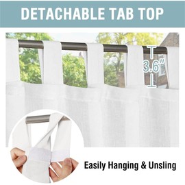 FASCINATDECO Outdoor Curtains, Weatherproof, Semi-Transparent Outdoor Curtain, Waterproof, 2 Pieces, Patio Curtains with Velcro, Linen Look, Outdoor Curtains for Gazebo, 243 x 132 cm, White