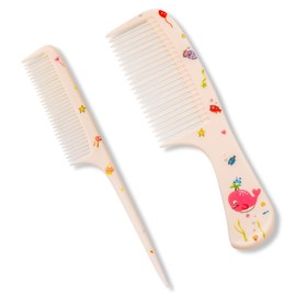 JAZOKA 2 Cute Hair Comb Set, Pink Strawberry Baby Fine Tooth & Rat Tail Comb Toddler Tiny Hair Brush Small Girls Comb Plastic Mini Hair Parting for Women Girls Kids All Hair Types