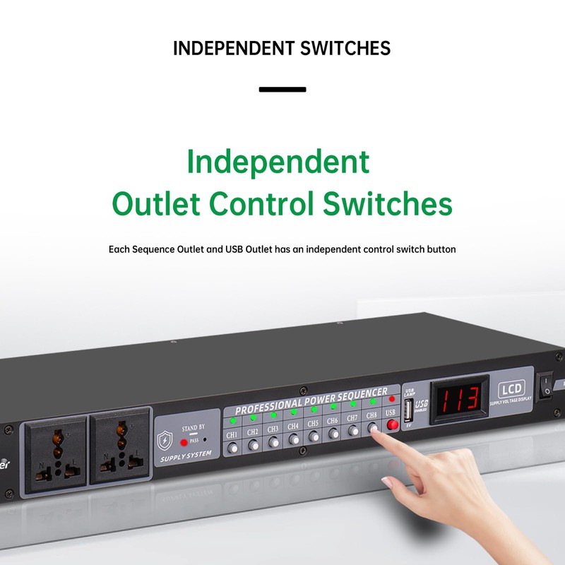 FMUSER 10-Outlet Power Sequencer Conditioner, 3000W Rack Power Conditioner with