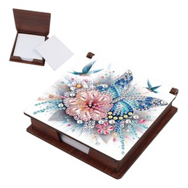 JZHYOAN Flower Woodpecker Office Diamond Art Note Box, DIY Reusable Mosaic Paper Hoder Box,Wooden Portable Study Stroage Box for Office Study Woman Man Family- Butterfly