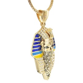 Bling Cartel Masked Pharaoh Gangster Iced Thug Pendant Gold Finish Necklace 36 Inch Long Franco Hip Hop Chain