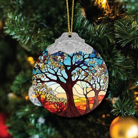 Comasol Tree of Life Ornament Both Sides Printed, Christmas Decoration, Holiday Present Idea, Heirloom Keepsake, Round Acrylic, Bauble Present, Tree of Life Christmas Ornament