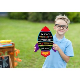 WaaHome First and Last Day of School Chalkboard Sign- 9.8''X13.8'' First Day of School Sign Double Sided Back to School Sign Rocket 1st Day of Preschool Kindergarten Sign for Kids Girls Boys