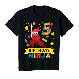 Kids 5 Year Old Building Blocks Ninja 5th Birthday Boy T-Shirt
