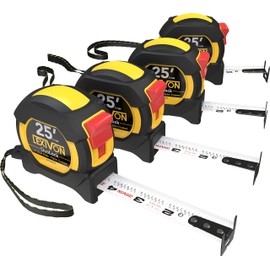 LEXIVON [4-Pack] 25Ft/7.5m DuaLock Tape Measure | 1-Inch Wide Blade with Nylon Coating, Matte Finish White & Yellow Dual Sided Rule Print | Ft/Inch/Fractions/Metric (LX-206X4)