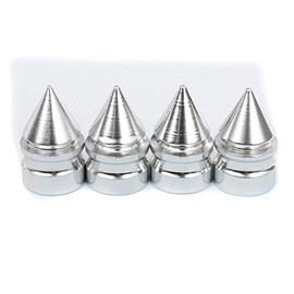 Tire Stem Valve Caps Cover Spike Style (Set of 4pcs) Aluminum with Gasket Rubber Rings Universal fit for All Cars and Bike (Chrome)