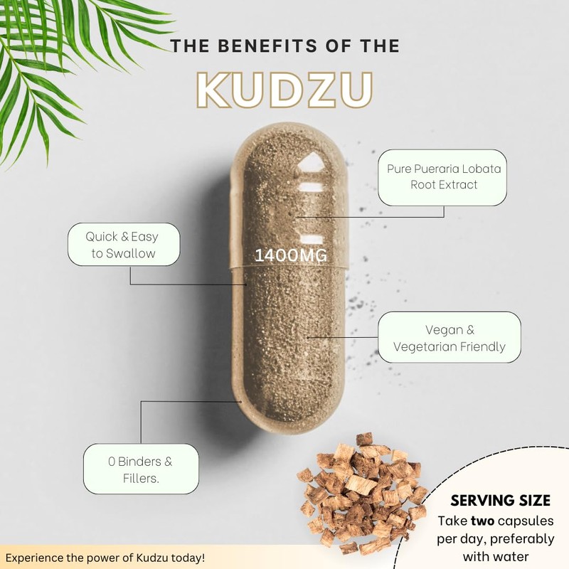 Kudzu Capsules 1400mg (Pueraria Lobata Root) | 40% Isoflavones Content
