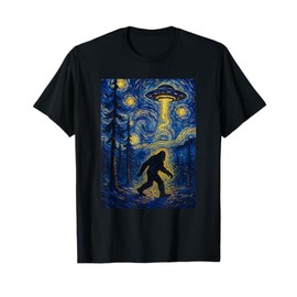 Bigfoot Starry Night Van Gogh UFO For Bigfoot Lover Mom Dad T-Shirt