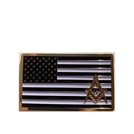 Masonic American Flag Plate Metal Auto Car Truck Tag Decal Heavy Emblem Black White Golden