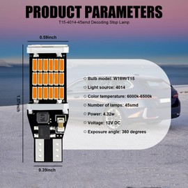 Sumjig 4 PCS T15 Car LED Brake Light, 1.57In x 0.59In 4014 45SMD Canbus Decoded Stepless High Brightness Reversing Light, 360 Degree Lighting Accessories, Suitable for Most Cars (Yellow)