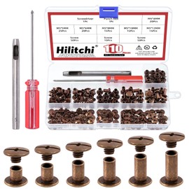 Hilitchi 110 Sets Red Copper Chicago Screws Buttons Flat Head Screws Leather Rivets, Carbon Steel Round Binding Screws Rivets Nail Rivet Leather Studs Rivets with Install Tool (M5 x 4,5,6,8,10,12)