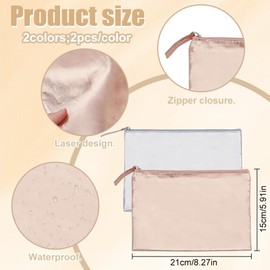 PLIGREAT 4 Pack Mini Makeup Bags, Silver Cosmetic Pouch with Zipper Small Champagne PU Travel Bag for Purse 8.3" x5.9" Waterproof Wristlet Wallet for Women Coin Key Holders, 2 Colors