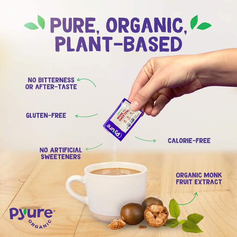 Pyure Organic Monk Fruit Sweetener Packets | White Sugar Substitute
