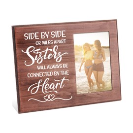 FINGERINSPIRE Side By Side or Miles Apart Sister Will Always be Connected By The Heart, Sister Wooden Picture Frame 10x15cm Unique Photo Frame Graduation Going Away Birthday Gifts for Sister Friends