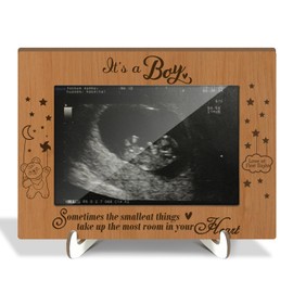 Sonogram Wooden Picture Frame for Boys Son, Ultrasound Wood Photo Frame Gifts For New Mother Father Mom-to-be Dad-to-be, Tabletop Display 4x6 Photo Home Pregnancy Announcement Party Favor Decor -016