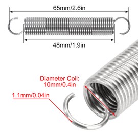 GUNGY Tension Springs with Hooks Stainless Steel Tension Spring 65 mm Outer Diameter 10 mm Wire Diameter 1.1 mm Maximum Tensile Force 2.37 kg 1.1 x 10 x 65 mm Pack of 4