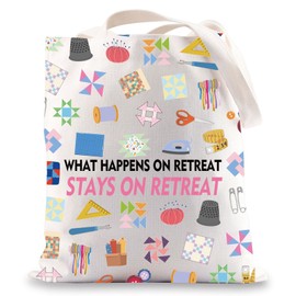JNIAP Quilting Tote Bag Quilter Gifts Quilt Retreat Gifts What Happens On Retreat Stays On Retreat Sewing Lover Gifts, What Happens Tb, Large