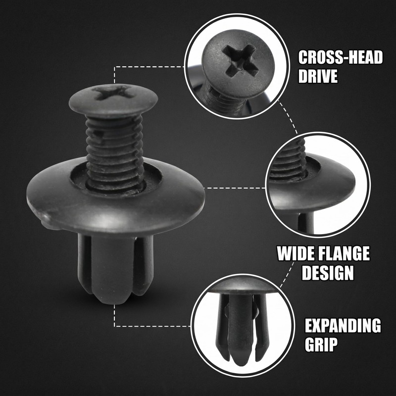 Pack of 100 Nylon Car Mounting Clips, Expansion Rivets and