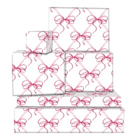 Sanixin 12 Sheets Pink Bow Wrapping Paper Cute Bow Printed Gift Wrap Paper for Coquette Birthday Party Bridal Shower Bachelorette Party Tea Party DIY Craft, 19.7 × 27.6 Inches