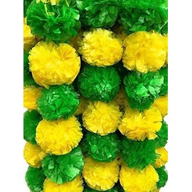 Estationeryhouse 5ft Artificial Marigold Flower Garland for Parties Wedding Diwali Mehndi Pooja Festival & Traditional Indian Theme Decoration Home Photo Prop pk of 5 (Yellow Green)