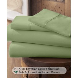Neighbourhood Home My-100%-Certified-Giza-Cotton-Pillow-Sheet, Giza Egyptian Sheet Set Queen Size, Soft Sateen Weave, Breathable Fabric, Fits Upto 10-Inch Deep Pocket - Queen, Sage
