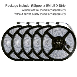 5 Spools of DealLED 16feet SMD5050 Double Row 600LED/5M LED Strip for Offroad Decorative Lights IP67 Waterproof Silicone Sleeve (RGB Change Color)