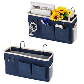 Loghot Bedside Caddy/Bedside Storage Bag Hanging Organizer for Bunk and Hospital Beds,Dorm Rooms Bed Rails,Can be Placed Glasses,Books,Mobile Phones,Keys (2pc Navy Blue)