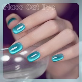 RARJSM Lake Blue Amber Glass Gel Polish and Clear Sparkle Diamond White Cat Eye Glitter Gel Nail Polish with Magnet Stick 2pcs Set 15ml UV LED Curing Requires Home Salon Glass Nails Manicure