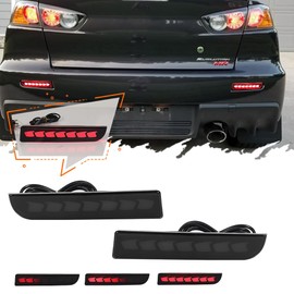 TurningMax 3 in 1 For 2008-2017 Mitsubishi Lancer/Evolution X ，2011 2012 Mitsubishi Outlander Rear Bumper Reflector Brake Lights Sequential Turn Signal Light Smoked Lens