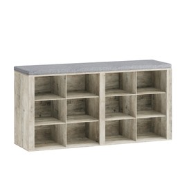 Hzuaneri Shoe Bench with Cushion, Entryway Storage Bench with 12 Cubbies, Cubby Shoe Rack with Adjustable Shelves, Shoe Organizer Cabinet for Living Room, Bedroom, Entryway, Greige SB19005GY