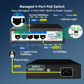 5-Port Ethernet PoE Switch (4 PoE Ports, 1 Uplink) with Extend Function, Easy Smart Managed Ethernet Switch, Plug & Play, Fanless Metal Design, VLAN, Qos,Desktop/Wall Mount