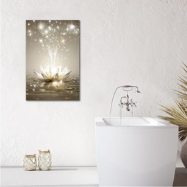 ANRUOXI Brown Lotus Flower Wall Art, Zen Canvas Prints, Light Brown Lotus Floral Bloom in Water Picture for Bathroom Bedroom Wall Decor, Framed Modern Artwork Spa Yoga Room Art Wall Decor 18x24 Inch