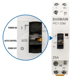 Baomain 24V AC 2-Pole Contactor, 25A 1NO1NC Normally Open + Normally Closed, DIN Rail Mount - Manual & Automatic Switchable for HVAC, Motor, Pump, Lighting HC1-25M/11-24VAC