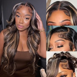 24 Inch 1B/27 13x6 Balayage Highlight Ombre Body Wave Lace Front Wigs Human Hair Honey Blonde Colored Lace Frontal Glueless Wigs Human Hair Pre Plucked for Women with Baby Hair