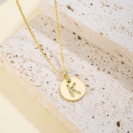 AGZBT Initial Necklaces for Women, 14K Plated Gold Letter Charm Jewelry, Dainty Round Initial Pendant Necklace, Adjustable Chain 16 To 18 In, For Women, Wife, Sister, Mom, Lady, Birthday Gift, Gold K