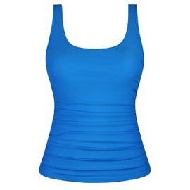 Hilor Women Ruched Underwire Tummy Control Swimsuit Top Underwire Swim Tops Wide Strap Modest Swimwear Top French Blue 8