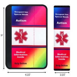 Autism Awareness Medical Alert Seat Belt Cover (9”) with Pocket for Emergency Information and Contacts Form Also Online. Fits All seat Belts and is Made by Help Belts. (Rainbow/White)