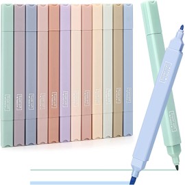 MisenFar 12Pcs Aesthetic Highlighters, Double Headed Bible Aesthetic Pastel Highlighters, Assorted Colors No Bleed Dry Fast Easy to Hold for Journal Bible Planner Notes School Office Supplies