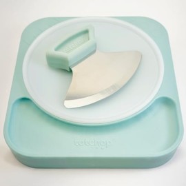 totchop Parent Set, Sharp Rocker Knife and Concave Board for Fast Meal Prep, One-Handed, Dishwasher-Safe, Microplastic-Free Insert, Multiple Colors, for Adults and Children 12+ (Seaside Blue)