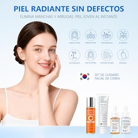 WEUD Skin Care Coreano 4 En 1 Kit, con 1 Crema Hidratante Niacinamida + 1 Tonico Hidratante 5X Vitamina C Activa + 1 Serum Centella Asiatica + 1 Serum