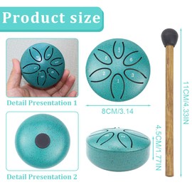 Tomedeks Zungentrommel Steel Tongue Drum 6 Töne Handpan Instrument Stahlzungentrommel Mini Pan Drum Percussion 3 Zoll Stahlzungen Mit Schlägeln Für Meditation Yoga(Grün)