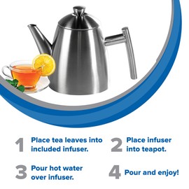Frieling USA 18/10 Stainless Steel Teapot with Infuser, Tea Warmer with Teapot Infuser for Loose Tea, 14 Ounces