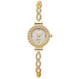 Women Analog Quartz Watch with Diamonds Bracelet Dress Watch for Female Wristwatch with Rose Gold Bracelet, gold