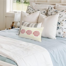 XYDEG Coastal Girly Room Decor 12x20 Pillow Cover, Preppy Beach Pink Seashell Yellow Striped Decorative Lumbar Pillow Covers for Girls Bedroom College Dorm Sofa Couch